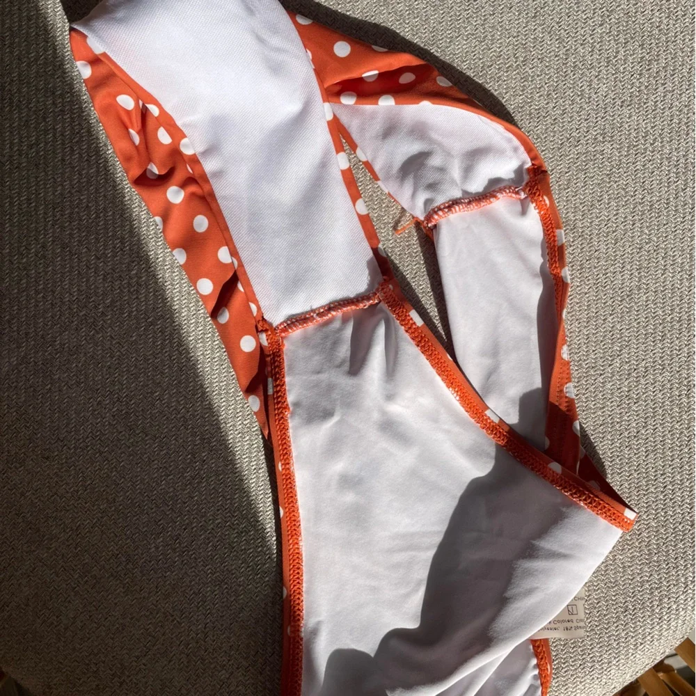 Orange & White Polka Dot Bathing Suite - Picture 7 of 7